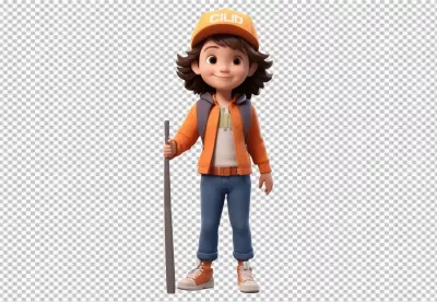 Happy 3D Animated Girl Character with Backpack and Hiking Stick image