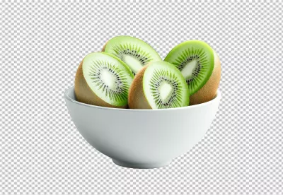 Fresh Sliced Kiwi Halves in White Bowl Healthy Fruit Snack Diet image