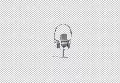 Professional Studio Microphone with Headphones for Audio Recording and Broadcasting on White image