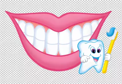 a cartoon of a mouth with a toothbrush and a tube of toothpaste