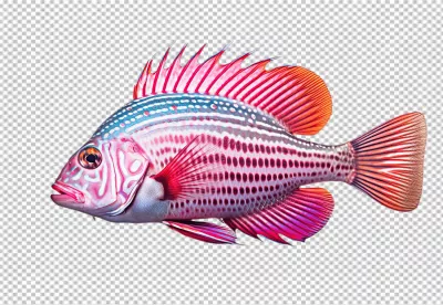 Vibrant Exotic Fish PNG with Striking Red and Blue Pattern for Aquatic Designs image