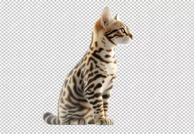 Realistic Bengal Cat Sitting PNG Cutout for Digital Design Projects image