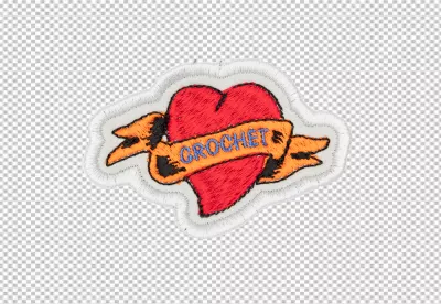 Vibrant Embroidered Heart Patch with 'Crochet' Banner for Craft Enthusiasts image
