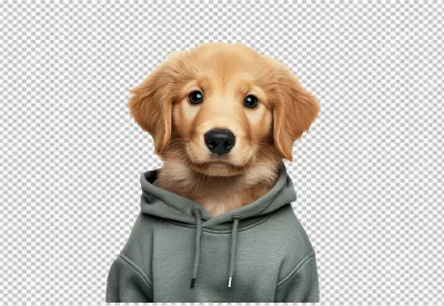 Adorable Golden Retriever Puppy Wearing Grey Hoodie Looking Directly at Camera image