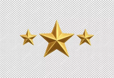 Three Shiny Gold Stars Isolated on White for Rating and Excellence image