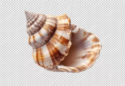 Beautiful Striped Spiral Seashell Ocean Decor Element PNG Cutout image