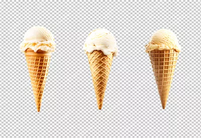 Three Delicious Vanilla Ice Cream Scoops in Crispy Waffle Cones Sweet Summer Treat image