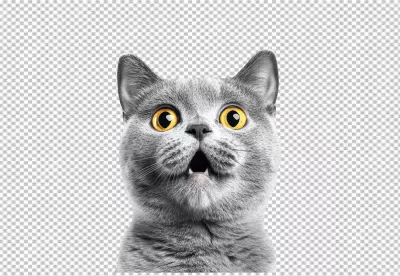 Adorable Surprised Grey Cat with Wide Yellow Eyes Looking Up with Curious Expression image