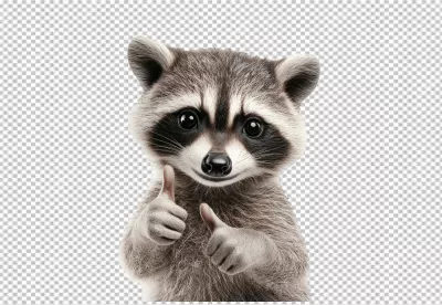 Adorable Raccoon Character Giving Thumbs Up Gesture PNG Cutout for Creative Projects image