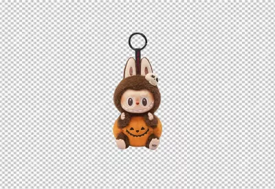 Adorable Brown Pop Mart Monster Plush Keychain in Festive Halloween Pumpkin Costume image