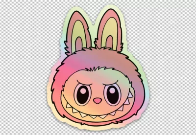 Gradient Cartoon Character Sticker with Bunny Ears and Toothy Smile image