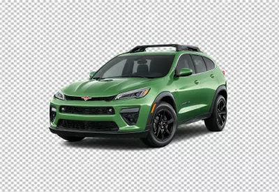 Modern Green Compact Crossover SUV with Roof Rails and Black Wheels on White Background image