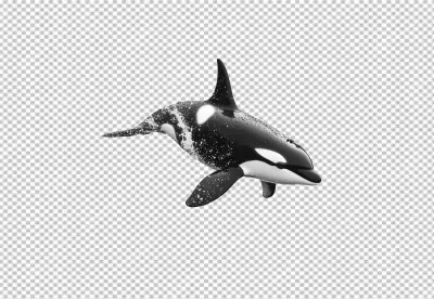 Majestic Orca Swimming Through Water with Dynamic Splashes PNG Cutout image