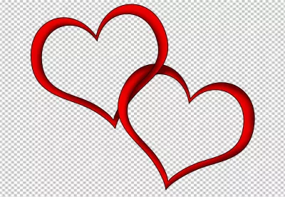 Two intertwined red hearts against a black background, symbolizing love and connection.