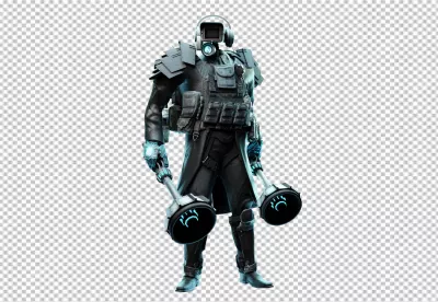 Futuristic Cybernetic Soldier with Monitor Head and Glowing Melee Weapons image