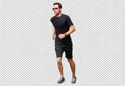 Dynamic Male Athlete in Black Sports Gear and Shades on Fitness Run image