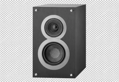 Sleek Dark Gray Audio Speaker with Dual Drivers and Silver Accents Isolated image