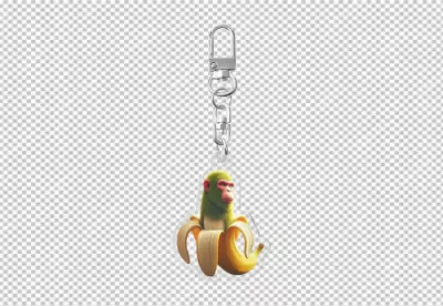 Whimsical Monkey Head in Banana Peel Keychain Accessory Design image