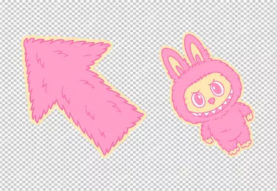 Whimsical Pink Furry Bunny Monster Character with Toothy Grin and Fluffy Arrow Illustration image