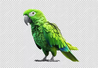 Vibrant Green Parrot Standing Confidently, Tropical Bird with Bright Feathers for Design image