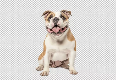 Happy English Bulldog Puppy Sitting with Tongue Out, Adorable Animal PNG image