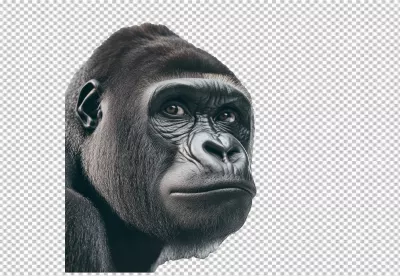 Thinking Gorilla Face: Detailed PNG Cutout for Wildlife Design Projects image
