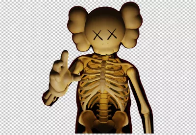 Stylized Art Toy Skeleton Figure with Iconic 'XX' Eyes Reaching Out in 3D Render image