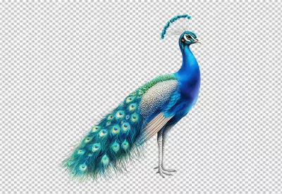 Vibrant Blue Peacock with Majestic Feathers PNG Cutout for Creative Designs image