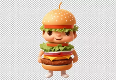 Adorable 3D Hamburger Character Mascot with a Friendly Smile on White image