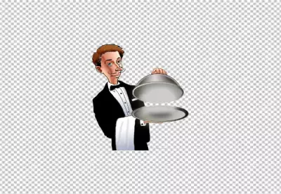 Luxury waiter touching on transparent screen PNG