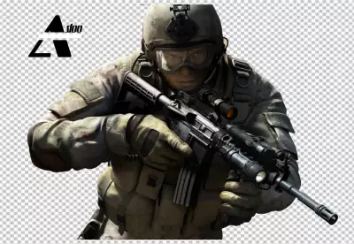 Front view soldier camouflage equipment PNG