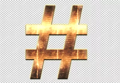 Golden 3D Hashtag Symbol with Grungy Texture
