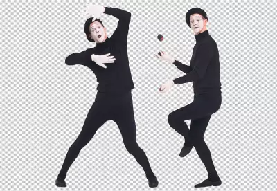 Clown character black dress tow boys with red umbrella PNG BG