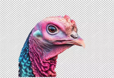Vibrant Colorful Turkey Head Close-Up PNG Cutout for Festive Designs and Educational Projects image