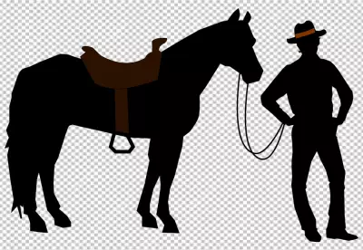 Stand cowboy and horse transparent BG