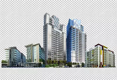 City skyscraper buildings on transparent background