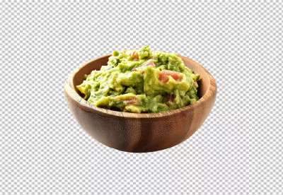 Delicious Fresh Guacamole Dip in Rustic Wooden Bowl for Authentic Mexican Cuisine image