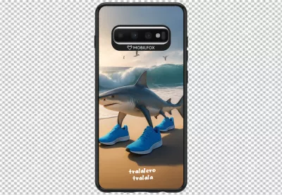 Mobile phone showcasing playful shark in blue sneakers by ocean waves phone case image
