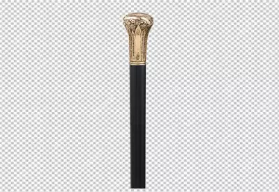 a black cane with a gold handle