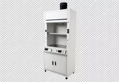 Modern White Laboratory Fume Hood with Integrated Controls and Storage image