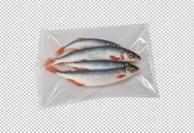 Fresh raw fish in vacuum sealed bag for market display image