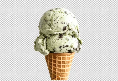 Delicious Mint Chocolate Chip Ice Cream Scoops in Crispy Waffle Cone for Sweet Summer Dessert image