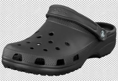 Black Crocs on a white background Rubber shoes