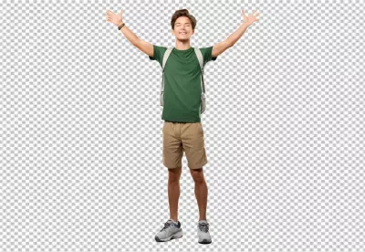 Joyful Young Man with Open Arms and Backpack, Smiling on White Background image
