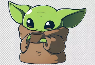 Adorable Green Alien Character Holding Beverage