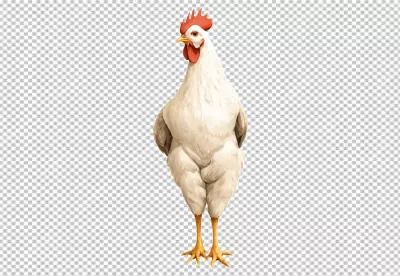 Graceful White Farm Chicken Standing Tall Isolated on Transparent Background image