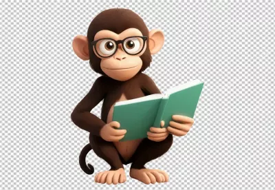 Charming 3D Monkey Character Reading a Green Book While Squatting image