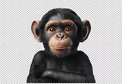 Cute Baby Chimpanzee Smiling with Arms Crossed PNG Cutout Image for Creative Projects image