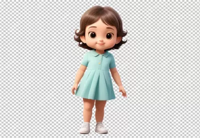 Adorable 3D Animated Little Girl Smiling in Blue Dress and White Sneakers image