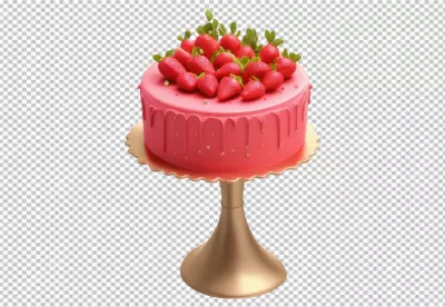 Vibrant Pink Strawberry Drip Cake on Elegant Golden Pedestal for Celebrations image
